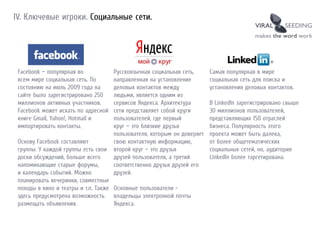 IV. Ключевые игроки. Социальные сети.




 Facebook — популярная во            Русскоязычная социальная сеть,      Самая п...