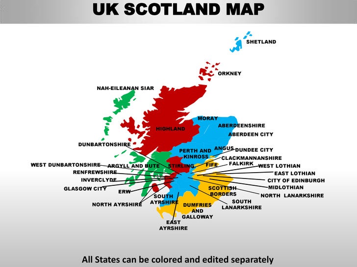 Uk scotland country editable powerpoint maps with states and counties