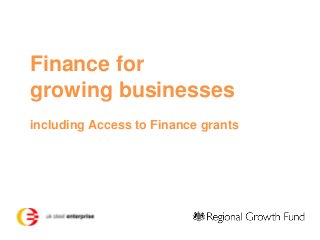 Finance for
growing businesses
including Access to Finance grants

 