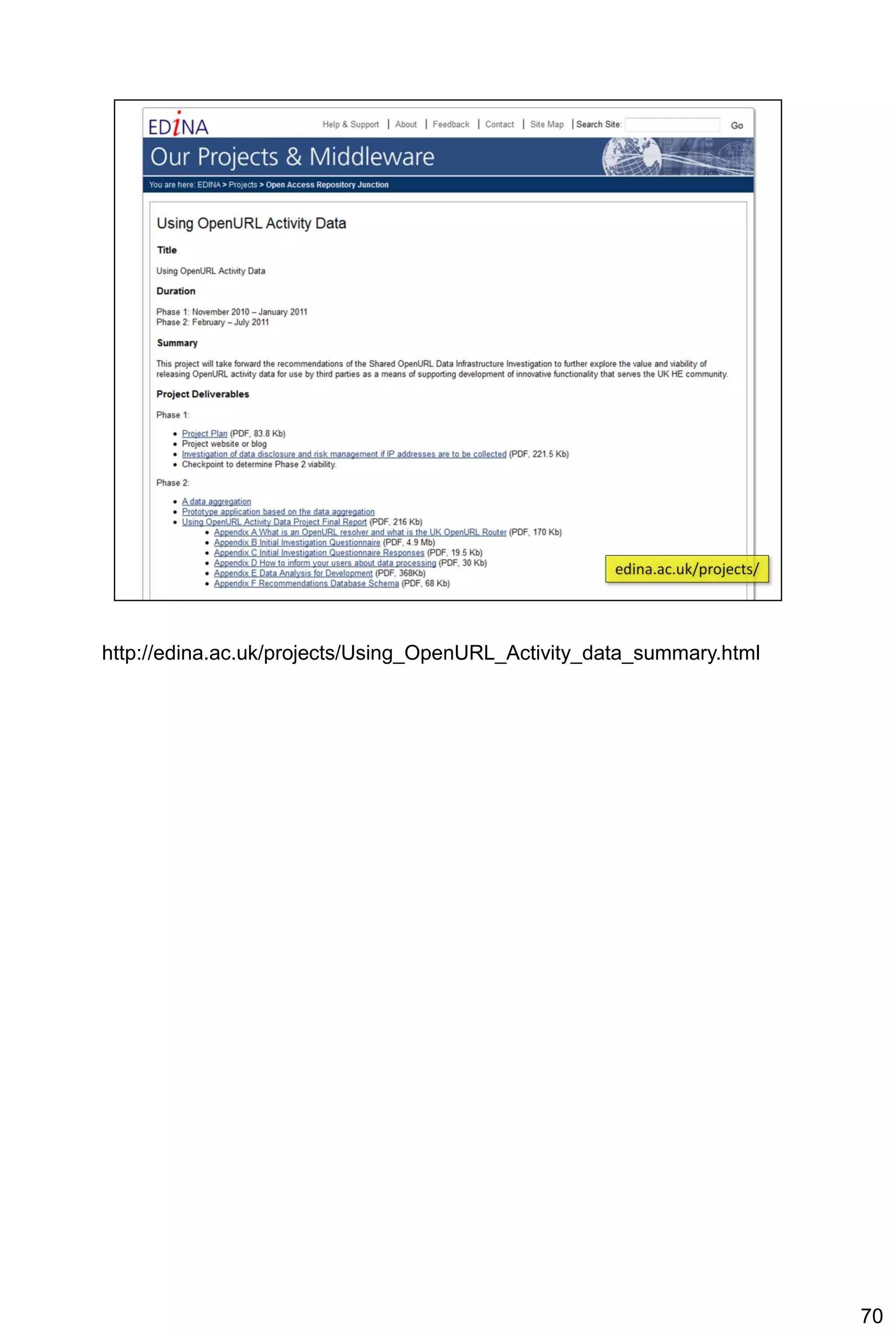 http://edina.ac.uk/projects/Using_OpenURL_Activity_data_summary.html




                                                                       70
 