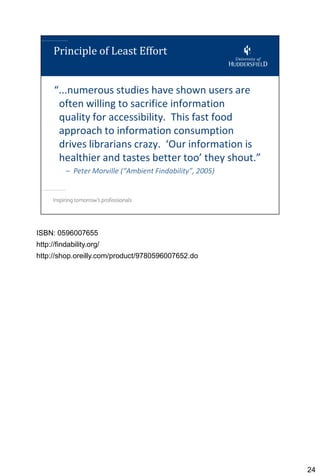ISBN: 0596007655
http://findability.org/
http://shop.oreilly.com/product/9780596007652.do




                                                   24
 