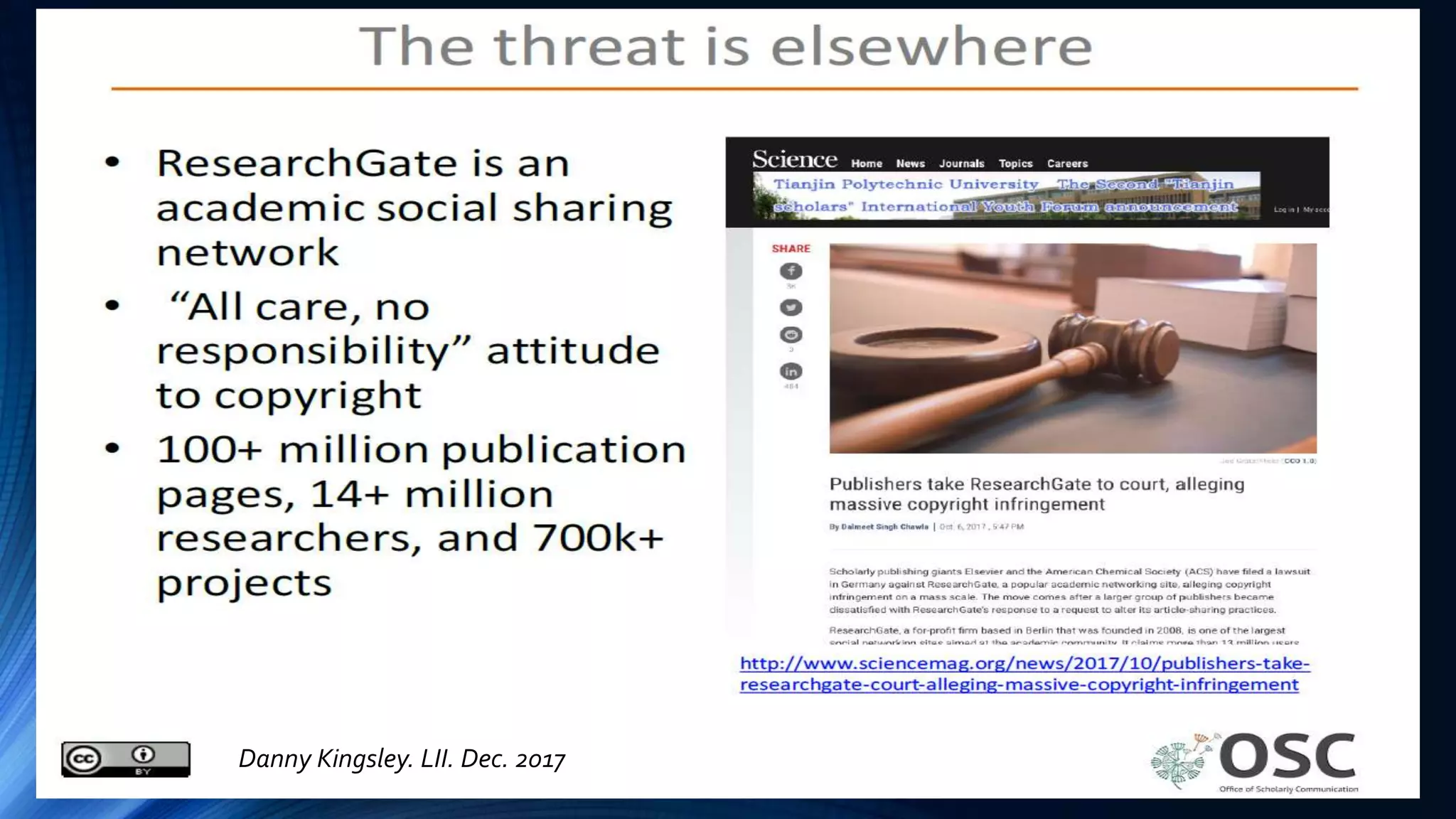 Danny Kingsley. LII. Dec. 2017
 