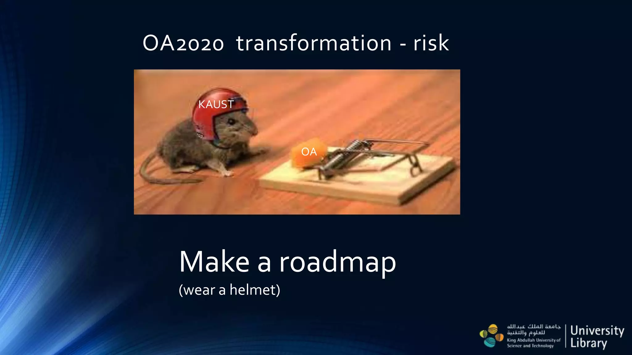 OA2020 transformation - risk
OA
KAUST
Make a roadmap
(wear a helmet)
 