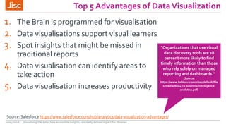 Top 5 Advantages of DataVisualization
1. The Brain is programmed for visualisation
2. Data visualisations support visual l...