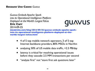 Because Use Cases: Guavus 
Guavus Embeds Apache Spark 
into its Operational Intelligence Platform 
Deployed at the World’s...