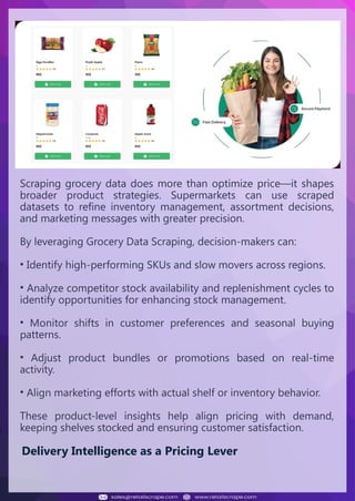 Understanding Web Scraping Foodhub Reviews
Web scraping involves extracting large amounts of data from websites in an
automated manner. Foodhub Reviews Scraper is designed to help businesses collect
customer reviews from Foodhub, a popular food delivery platform.
By scraping reviews, ratings, and feedback from customers, businesses can gain
insights into various aspects of their service, including food quality, delivery times,
and customer satisfaction.
Instead of relying on manual data collection, Foodhub Reviews Data Collection
through scraping allows for real-time access to a large volume of structured data,
which is essential for making informed decisions.
Introduction
In today's dynamic quick-commerce landscape, staying competitive requires
instant visibility into market pricing trends and consumer preferences. This case
study examines how a leading grocery delivery chain with 30+ online stores
across major Indian metropolitan areas leveraged Real-Time Grocery Price
Monitoring solutions from us to transform their business intelligence capabilities
and market positioning strategies.
The client struggled with maintaining competitive pricing across thousands of
SKUs and identifying regional pricing patterns. They also suffered revenue
leakage due to suboptimal pricing strategies. They needed a comprehensive
solution to provide detailed insights into quick-commerce market dynamics and
enable precise price optimization across their diverse grocery catalog.
The client revolutionized their approach to pricing strategy and inventory
management by implementing advanced Grocery Price Data Scraping
technologies. This resulted in remarkable improvements in market
responsiveness, profit margins, and substantial revenue growth.
Client Success Story
Introduction
This case study highlights how our Coupang Product Price Scraping Service
revolutionized a client's market analysis and pricing optimization strategy. By
deploying advanced techniques, we empowered the client with unmatched insights
into the competitive dynamics of South Korea's leading e-commerce platform.
Our customized solution delivered robust market intelligence, enabling clients to
drive data-backed pricing decisions, swiftly adapt to market changes, and
significantly enhance their profit margins. Leveraging our specialized Coupang
Product Data Scraping Solutions scraping tools, the client gained the strategic edge
necessary to excel within Coupang's fast-evolving marketplace.
The Client
Introduction
In the competitive fantasy cricket market, gaining insights into player
performance and match dynamics is crucial for informed decision-making and
sustained growth. This case study explores how a leading fantasy cricket
platform, with over 2 million active users, utilized our ESPNcricinfo Data Scraping
solutions to enhance business intelligence and market position.
The client faced delayed stats, inaccurate player predictions, and revenue losses
from poor user engagement. They needed a solution that offered real-time
insights into cricket matches and allowed for accurate player valuation across
various tournament formats.
By adopting our advanced ESPNcricinfo API Scraping technology, the client
transformed their fantasy cricket scoring and user engagement strategies. This
led to significant improvements in user retention and platform profitability and,
ultimately, a substantial boost in revenue growth.
Client Success Story
Scraping grocery data does more than optimize price—it shapes
broader product strategies. Supermarkets can use scraped
datasets to refine inventory management, assortment decisions,
and marketing messages with greater precision.
By leveraging Grocery Data Scraping, decision-makers can:
• Identify high-performing SKUs and slow movers across regions.
• Analyze competitor stock availability and replenishment cycles to
identify opportunities for enhancing stock management.
• Monitor shifts in customer preferences and seasonal buying
patterns.
• Adjust product bundles or promotions based on real-time
activity.
• Align marketing efforts with actual shelf or inventory behavior.
These product-level insights help align pricing with demand,
keeping shelves stocked and ensuring customer satisfaction.
Delivery Intelligence as a Pricing Lever
 