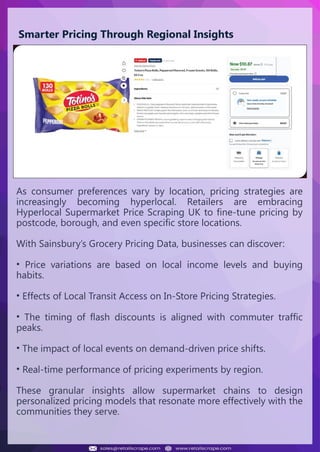 Understanding Web Scraping Foodhub Reviews
Web scraping involves extracting large amounts of data from websites in an
automated manner. Foodhub Reviews Scraper is designed to help businesses collect
customer reviews from Foodhub, a popular food delivery platform.
By scraping reviews, ratings, and feedback from customers, businesses can gain
insights into various aspects of their service, including food quality, delivery times,
and customer satisfaction.
Instead of relying on manual data collection, Foodhub Reviews Data Collection
through scraping allows for real-time access to a large volume of structured data,
which is essential for making informed decisions.
Introduction
In today's dynamic quick-commerce landscape, staying competitive requires
instant visibility into market pricing trends and consumer preferences. This case
study examines how a leading grocery delivery chain with 30+ online stores
across major Indian metropolitan areas leveraged Real-Time Grocery Price
Monitoring solutions from us to transform their business intelligence capabilities
and market positioning strategies.
The client struggled with maintaining competitive pricing across thousands of
SKUs and identifying regional pricing patterns. They also suffered revenue
leakage due to suboptimal pricing strategies. They needed a comprehensive
solution to provide detailed insights into quick-commerce market dynamics and
enable precise price optimization across their diverse grocery catalog.
The client revolutionized their approach to pricing strategy and inventory
management by implementing advanced Grocery Price Data Scraping
technologies. This resulted in remarkable improvements in market
responsiveness, profit margins, and substantial revenue growth.
Client Success Story
Introduction
This case study highlights how our Coupang Product Price Scraping Service
revolutionized a client's market analysis and pricing optimization strategy. By
deploying advanced techniques, we empowered the client with unmatched insights
into the competitive dynamics of South Korea's leading e-commerce platform.
Our customized solution delivered robust market intelligence, enabling clients to
drive data-backed pricing decisions, swiftly adapt to market changes, and
significantly enhance their profit margins. Leveraging our specialized Coupang
Product Data Scraping Solutions scraping tools, the client gained the strategic edge
necessary to excel within Coupang's fast-evolving marketplace.
The Client
Introduction
In the competitive fantasy cricket market, gaining insights into player
performance and match dynamics is crucial for informed decision-making and
sustained growth. This case study explores how a leading fantasy cricket
platform, with over 2 million active users, utilized our ESPNcricinfo Data Scraping
solutions to enhance business intelligence and market position.
The client faced delayed stats, inaccurate player predictions, and revenue losses
from poor user engagement. They needed a solution that offered real-time
insights into cricket matches and allowed for accurate player valuation across
various tournament formats.
By adopting our advanced ESPNcricinfo API Scraping technology, the client
transformed their fantasy cricket scoring and user engagement strategies. This
led to significant improvements in user retention and platform profitability and,
ultimately, a substantial boost in revenue growth.
Client Success Story
Smarter Pricing Through Regional Insights
As consumer preferences vary by location, pricing strategies are
increasingly becoming hyperlocal. Retailers are embracing
Hyperlocal Supermarket Price Scraping UK to fine-tune pricing by
postcode, borough, and even specific store locations.
With Sainsbury’s Grocery Pricing Data, businesses can discover:
• Price variations are based on local income levels and buying
habits.
• Effects of Local Transit Access on In-Store Pricing Strategies.
• The timing of flash discounts is aligned with commuter traffic
peaks.
• The impact of local events on demand-driven price shifts.
• Real-time performance of pricing experiments by region.
These granular insights allow supermarket chains to design
personalized pricing models that resonate more effectively with the
communities they serve.
 