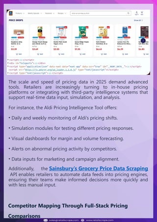 Understanding Web Scraping Foodhub Reviews
Web scraping involves extracting large amounts of data from websites in an
automated manner. Foodhub Reviews Scraper is designed to help businesses collect
customer reviews from Foodhub, a popular food delivery platform.
By scraping reviews, ratings, and feedback from customers, businesses can gain
insights into various aspects of their service, including food quality, delivery times,
and customer satisfaction.
Instead of relying on manual data collection, Foodhub Reviews Data Collection
through scraping allows for real-time access to a large volume of structured data,
which is essential for making informed decisions.
Introduction
In today's dynamic quick-commerce landscape, staying competitive requires
instant visibility into market pricing trends and consumer preferences. This case
study examines how a leading grocery delivery chain with 30+ online stores
across major Indian metropolitan areas leveraged Real-Time Grocery Price
Monitoring solutions from us to transform their business intelligence capabilities
and market positioning strategies.
The client struggled with maintaining competitive pricing across thousands of
SKUs and identifying regional pricing patterns. They also suffered revenue
leakage due to suboptimal pricing strategies. They needed a comprehensive
solution to provide detailed insights into quick-commerce market dynamics and
enable precise price optimization across their diverse grocery catalog.
The client revolutionized their approach to pricing strategy and inventory
management by implementing advanced Grocery Price Data Scraping
technologies. This resulted in remarkable improvements in market
responsiveness, profit margins, and substantial revenue growth.
Client Success Story
Introduction
This case study highlights how our Coupang Product Price Scraping Service
revolutionized a client's market analysis and pricing optimization strategy. By
deploying advanced techniques, we empowered the client with unmatched insights
into the competitive dynamics of South Korea's leading e-commerce platform.
Our customized solution delivered robust market intelligence, enabling clients to
drive data-backed pricing decisions, swiftly adapt to market changes, and
significantly enhance their profit margins. Leveraging our specialized Coupang
Product Data Scraping Solutions scraping tools, the client gained the strategic edge
necessary to excel within Coupang's fast-evolving marketplace.
The Client
Introduction
In the competitive fantasy cricket market, gaining insights into player
performance and match dynamics is crucial for informed decision-making and
sustained growth. This case study explores how a leading fantasy cricket
platform, with over 2 million active users, utilized our ESPNcricinfo Data Scraping
solutions to enhance business intelligence and market position.
The client faced delayed stats, inaccurate player predictions, and revenue losses
from poor user engagement. They needed a solution that offered real-time
insights into cricket matches and allowed for accurate player valuation across
various tournament formats.
By adopting our advanced ESPNcricinfo API Scraping technology, the client
transformed their fantasy cricket scoring and user engagement strategies. This
led to significant improvements in user retention and platform profitability and,
ultimately, a substantial boost in revenue growth.
Client Success Story
The scale and speed of pricing data in 2025 demand advanced
tools. Retailers are increasingly turning to in-house pricing
platforms or integrating with third-party intelligence systems that
support real-time data input, simulation, and analysis.
For instance, the Aldi Pricing Intelligence Tool offers:
• Daily and weekly monitoring of Aldi’s pricing shifts.
• Simulation modules for testing different pricing responses.
• Visual dashboards for margin and volume forecasting.
• Alerts on abnormal pricing activity by competitors.
• Data inputs for marketing and campaign alignment.
Additionally, the Sainsbury’s Grocery Price Data Scraping
API enables retailers to automate data feeds into pricing engines,
ensuring their teams make informed decisions more quickly and
with less manual input.
Competitor Mapping Through Full-Stack Pricing
Comparisons
 