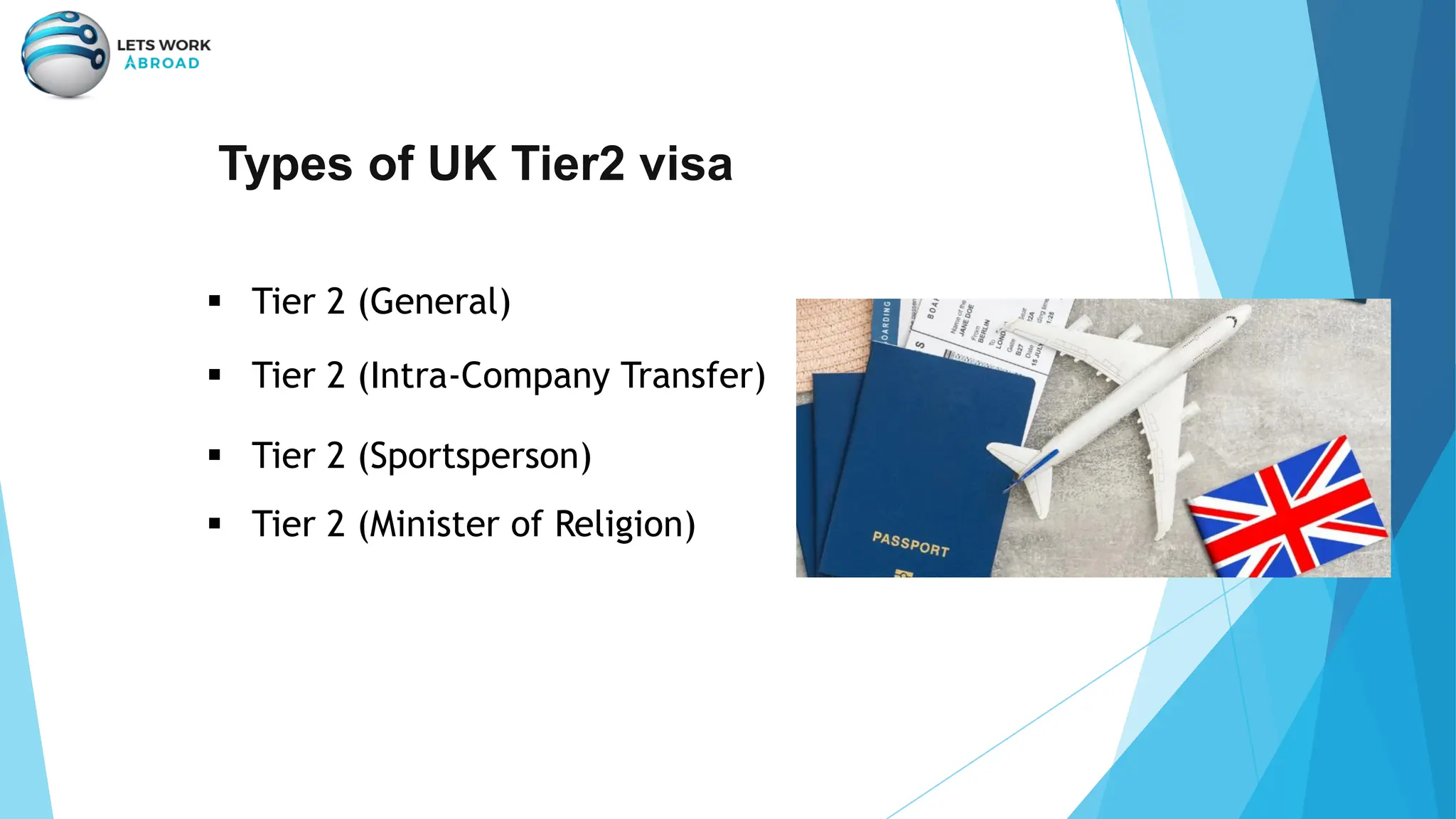 Types of UK Tier2 visa
▪ Tier 2 (General)
▪ Tier 2 (Intra-Company Transfer)
▪ Tier 2 (Sportsperson)
▪ Tier 2 (Minister of Religion)