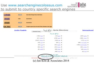 Use www.searchenginecolossus.com
to submit to country specific search engines

(c) Jan Klin & Associates 2014

 
