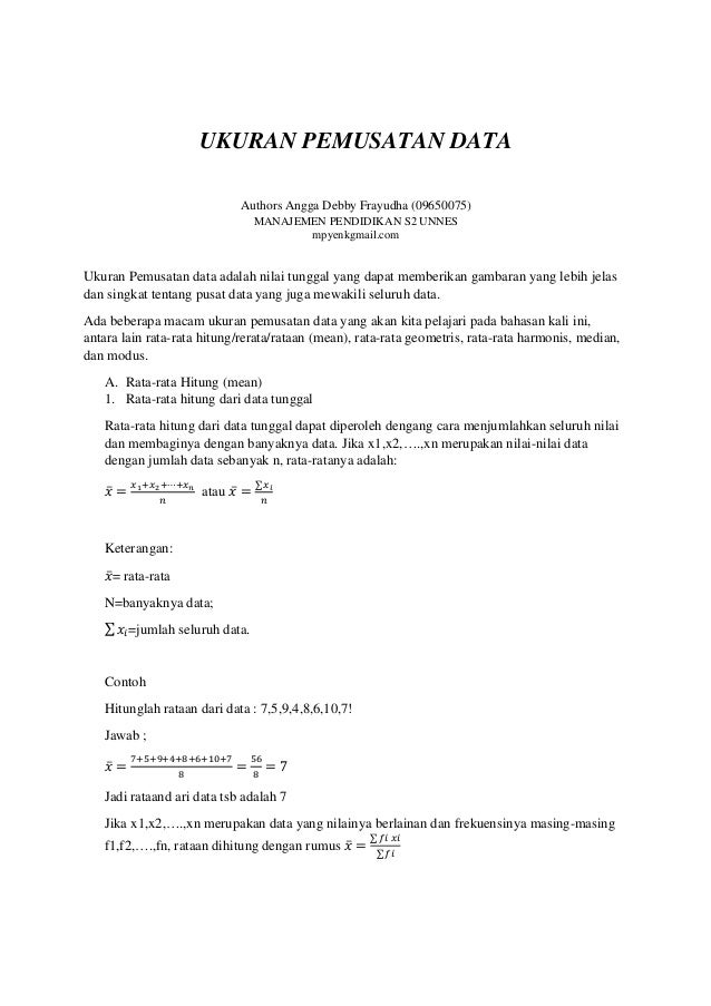 Ukuran Pemusatan Data Adalah Nilai Tunggal Yang Dapat Memberikan Gamb