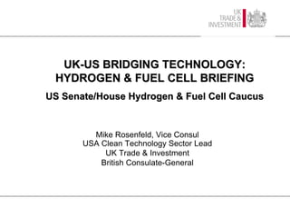 UK-US BRIDGING TECHNOLOGY:
 HYDROGEN  FUEL CELL BRIEFING
US Senate/House Hydrogen  Fuel Cell Caucus


         Mike Rosenfeld, Vice Consul
       USA Clean Technology Sector Lead
            UK Trade  Investment
           British Consulate-General
 