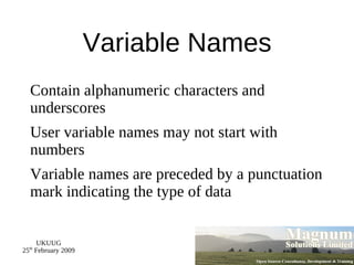 Resources Slides available on-line http://mag-sol.com/train/public/2009-02/begin Also see Slideshare http://www.slideshare.net/davorg/slideshows Mailing List http://lists.mag-sol.com/mailman/listinfo/beg2009 Get Satisfaction http://getsatisfaction.com/magnum 