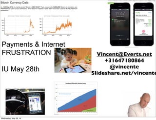 Payments & Internet
FRUSTRATION
IU May 28th
Vincent@Everts.net
+31647180864
@vincente
Slideshare.net/vincente
Wednesday, May 28, 14
 