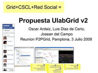 Propuesta UlabGrid v2 Oscar Ardaiz, Luis Diaz de Cerio, Josean del Campo Reunion P2PGrid, Pamplona, 3 Julio 2008  Grid+CSCL+Red Social = 