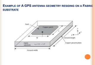 EXAMPLE OF A GPS ANTENNA GEOMETRY RESIDING ON A FABRIC
SUBSTRATE
 