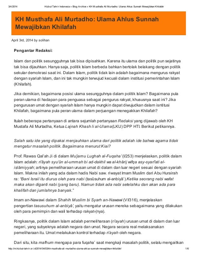 Ulama Ahlus Sunnah Mewajibkan Khilafah