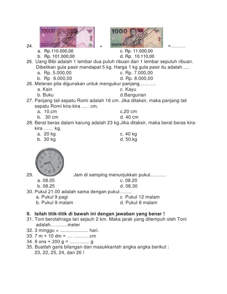  Soal  Ujian  Matematika  Kelas  3  Sd  Kunci Ujian 