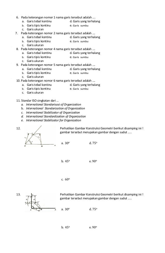Soal dan jawaban pilihan ganda menggambar teknik smk kelas xi