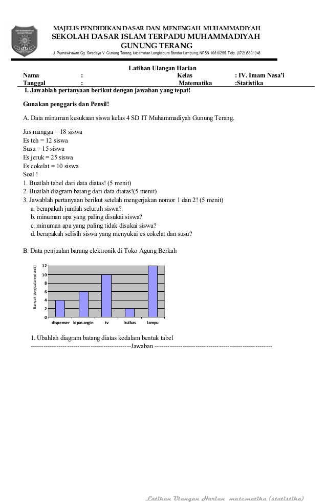 Soal penyajian data kelas 5 pdf