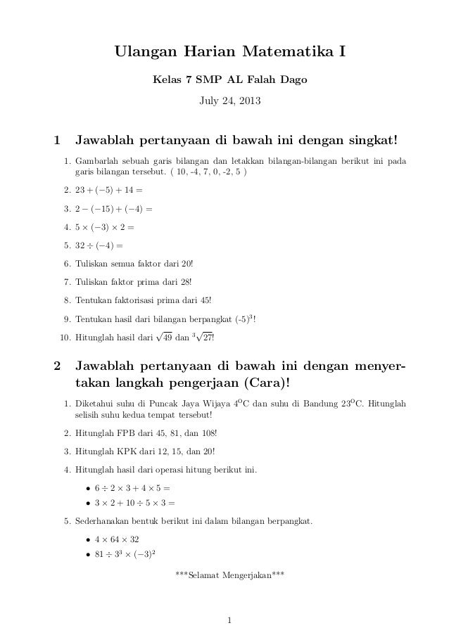 Kumpulan Soal Ulangan Haria Smp Kls