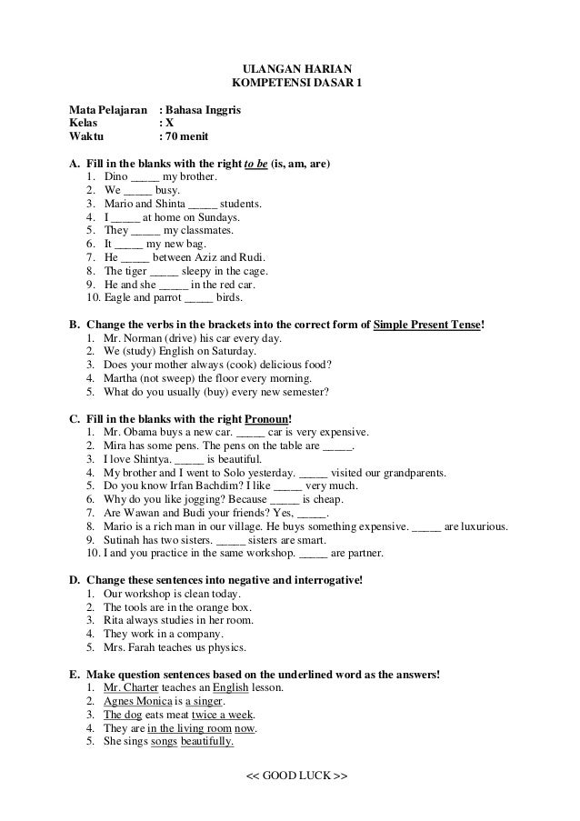 Tes Soal Bahasa Inggris Kelas 10 Semester 1 Kurikulum 2013