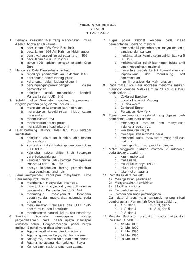 Soal Ujian Sejarah Peminatan Kelas 12