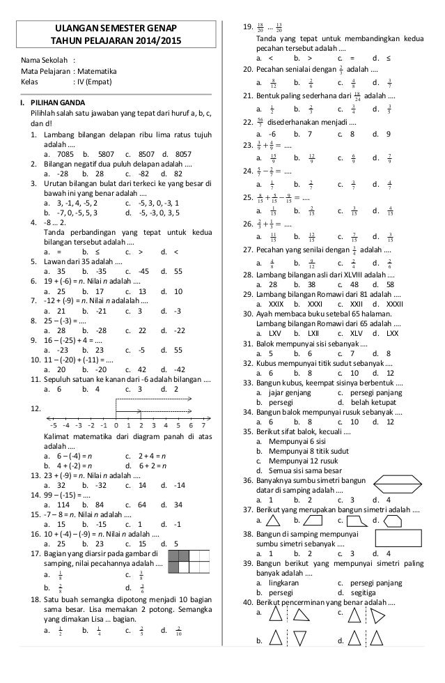Soal Ulangan Matematika Kelas 4 - Kunci Dunia