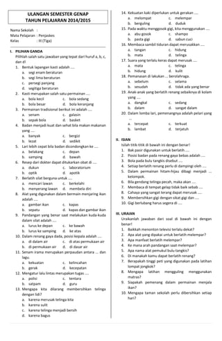 Mengasah Keterampilan dan Pengetahuan: Soal Jawab Pilihan Ganda Penjaskes Kelas 3 SMP