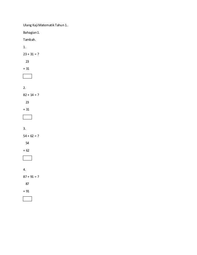 Ulang kaji matematik tahun 1