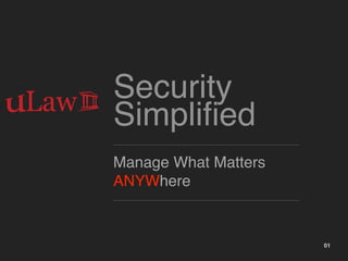 Security
Simplified
Manage What Matters
ANYWhere
01
 
