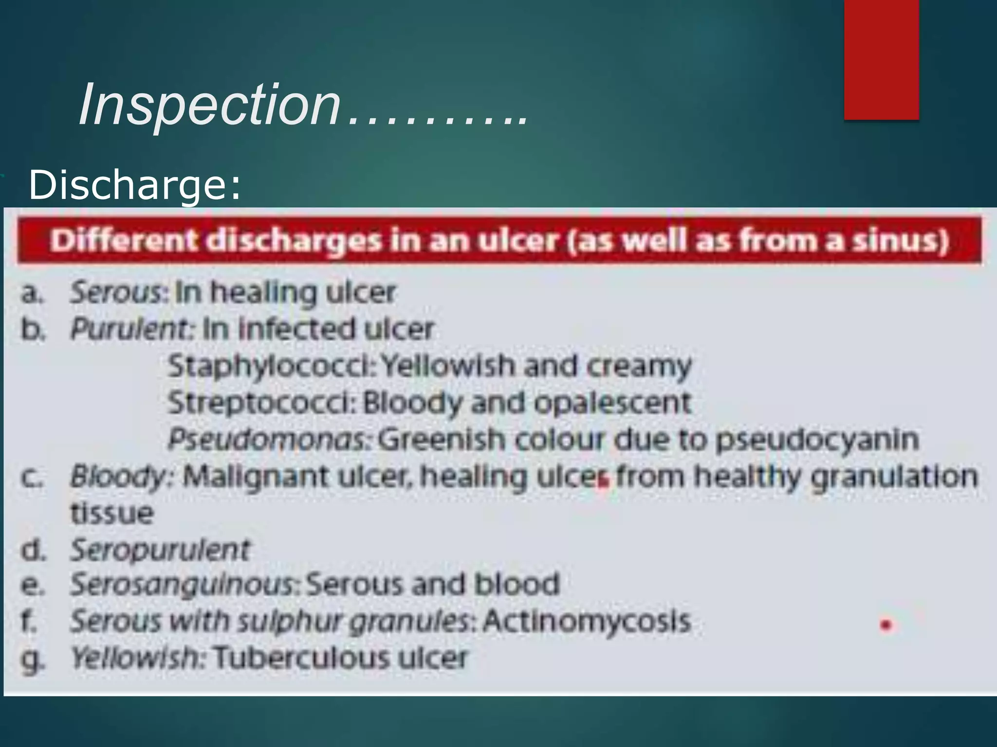 Inspection……….
 Discharge:

 