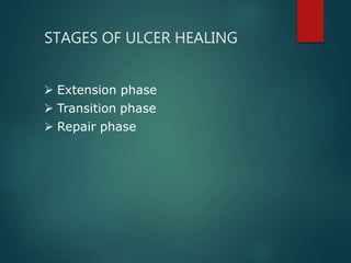 STAGES OF ULCER HEALING

 Extension phase
 Transition phase
 Repair phase
 
