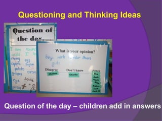 Questioning and Thinking Ideas
Question of the day – children add in answers
 