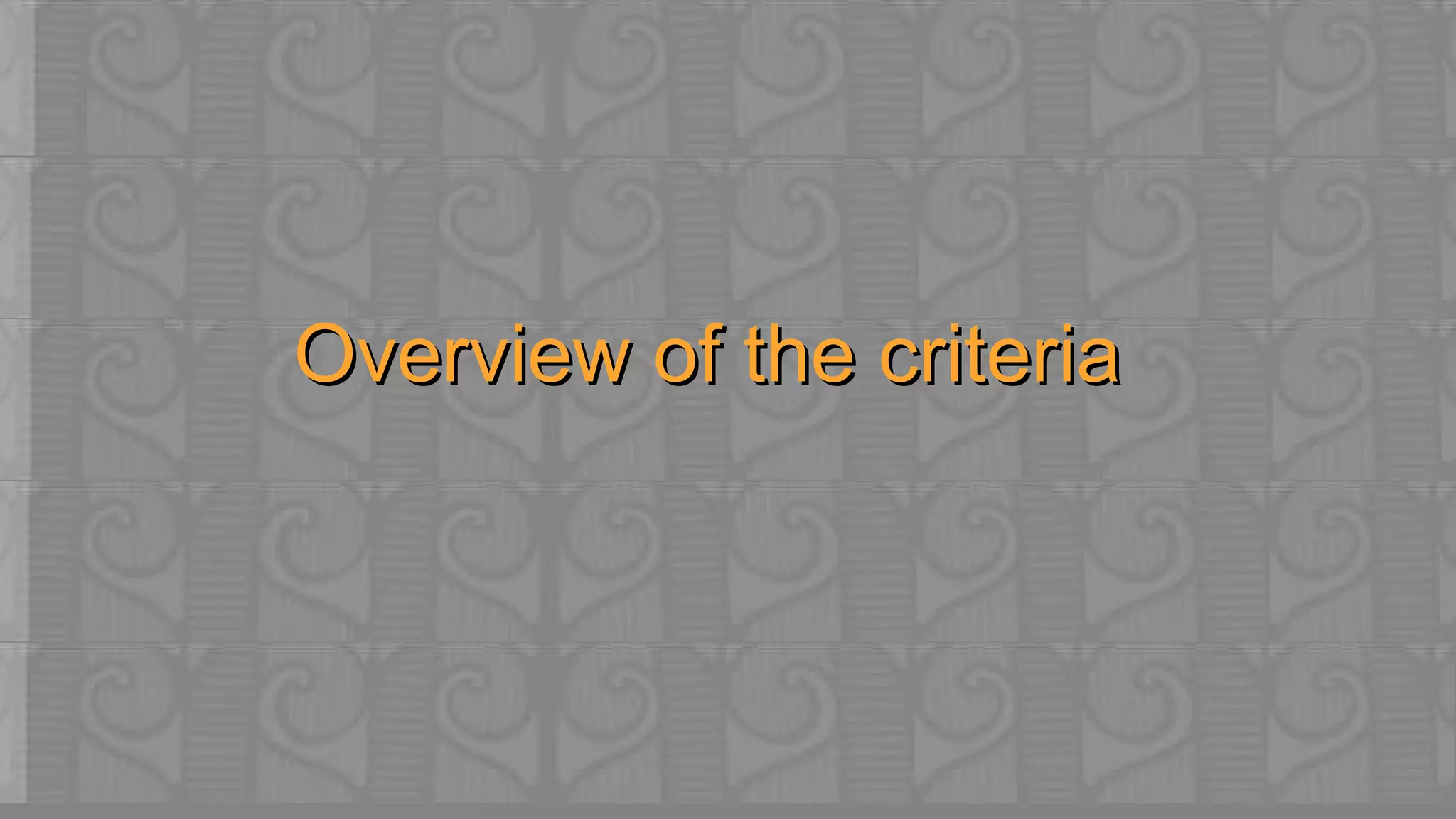 Overview of the criteria 