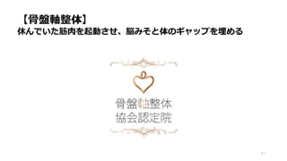 67
【骨盤軸整体】
休んでいた筋肉を起動させ、脳みそと体のギャップを埋める
 