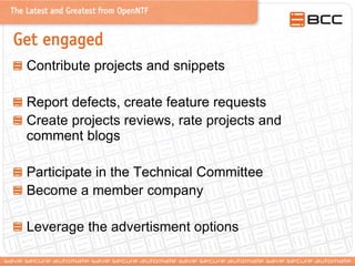 The Latest and Greatest from OpenNTF

Get engaged
Contribute projects and snippets
Report defects, create feature requests...