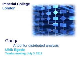 Imperial College
London




 Ganga
      A tool for distributed analysis
 Ulrik Egede
 Yandex meeting, July 3, 2012
 