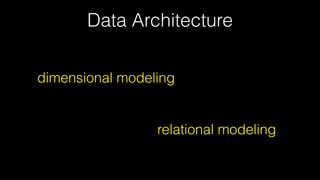 Data Architecture
dimensional modeling
relational modeling
 