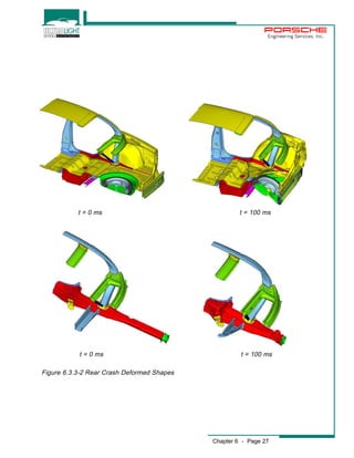 Engineering Services, Inc. 
t = 0 ms t = 100 ms 
t = 0 ms t = 100 ms 
Chapter 6 - Page 27 
Figure 6.3.3-2 Rear Crash Deformed Shapes 
 