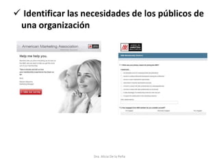 Identificar las necesidades de los públicos de
una organización
Dra. Alicia De la Peña
 