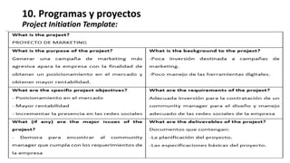 10. Programas y proyectos
Project Initiation Template:
 