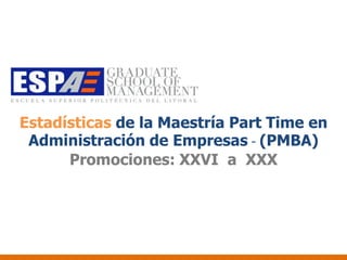 Estadísticas de la Maestría Part Time en
 Administración de Empresas - (PMBA)
      Promociones: XXVI a XXX
 