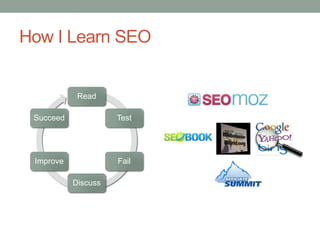 How I Learn SEO
Read
Test
Fail
Discuss
Improve
Succeed
 