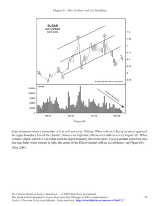 Chapter 6 —How To Draw and Use Trendlines




                                                     Figure 60


helps determine when a throw-over will or will not occur: Volume. When volume is heavy as prices approach
the upper boundary line of the channel, chances are high that a throw-over will occur (see Figure 59). When
volume is light, wave five will either meet the upper boundary line or fall short. I’ve got another hint of my own
that may help: when volume is light, the center of the Elliott channel will act as resistance (see Figure 60).
[May 2004]




The Ultimate Technical Analysis Handbook — © 2009 Elliott Wave International
This ebook includes handpicked lessons from more than 200 pages of EWI’s comprehensive                         39
Trader’s Classroom Collection of eBooks. Learn more here: http://www.elliottwave.com/wave/ClubTCC
 