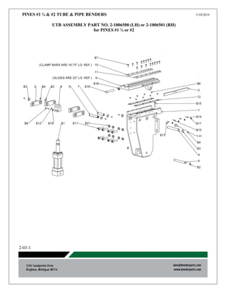 PINES #1 ¼ & #2 TUBE & PIPE BENDERS 5/10/2019
2-03-1
UTB ASSEMBLY PART NO. 2-1006500 (LH) or 2-1006501 (RH)
for PINES #1 ¼ or #2
 
