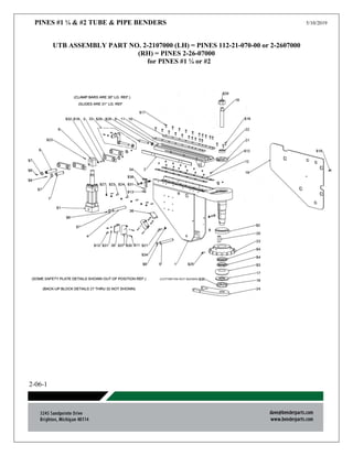PINES #1 ¼ & #2 TUBE & PIPE BENDERS 5/10/2019
2-06-1
UTB ASSEMBLY PART NO. 2-2107000 (LH) = PINES 112-21-070-00 or 2-2607000
(RH) = PINES 2-26-07000
for PINES #1 ¼ or #2
 