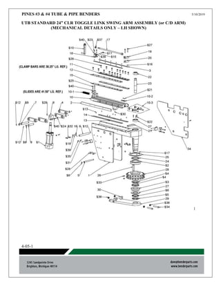PINES #3 & #4 TUBE & PIPE BENDERS 5/10/2019
4-05-1
UTB STANDARD 24” CLR TOGGLE LINK SWING ARM ASSEMBLY (or C/D ARM)
(MECHANICAL DETAILS ONLY – LH SHOWN)
 
