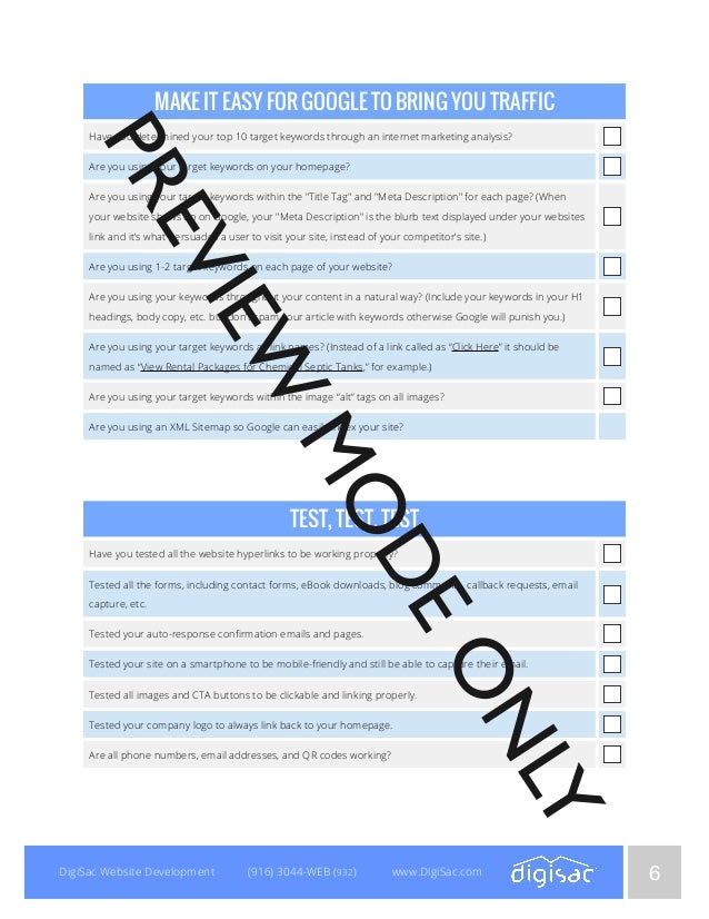 ultimate website marketing checklist by digisac website development