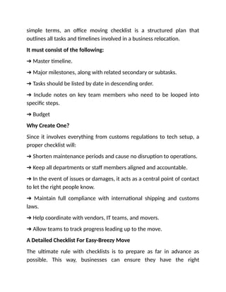 Business Moving Checklist.pdf Ultimate Commercial Moving Checklist for International Destinations | PDF